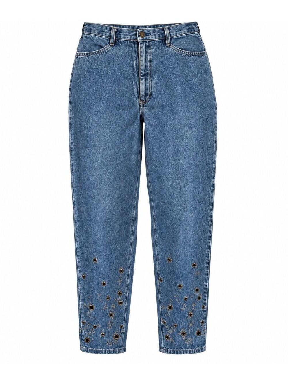 Y2K Susan Bristol 10 Grommet Embroidered Mom Jeans Art Teacher Western Denim